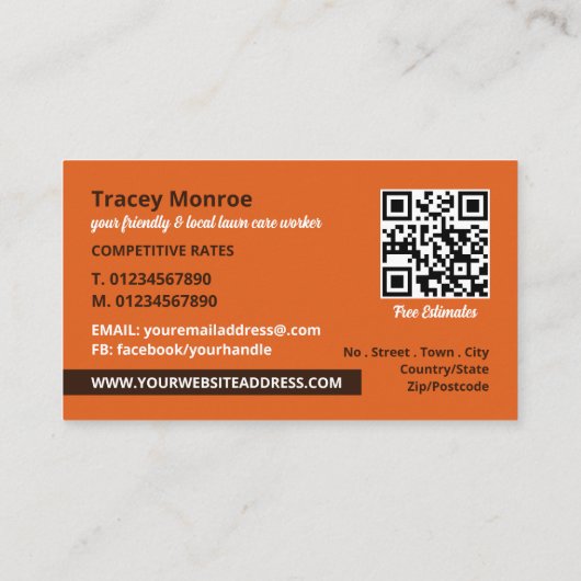 Rustiek bladontwerp, gazonverzorging visitekaartje (Achterkant)