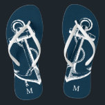 Rustiek Blauw  Anker Monogram Teenslippers<br><div class="desc">Aangepast afgedrukte flip flop sandalen met een bijtende nautische  ankerillustratie en uw aangepaste monogram of andere tekst. Klik aanpassen het om tekstdoopvonten en kleuren te veranderen of uw eigen afbeeldingen toe te voegen om unieke één van een soortontwerp te creëer!</div>