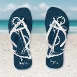 Rustiek Blauw  Anker Monogram Teenslippers<br><div class="desc">Aangepast afgedrukte flip flop sandalen met een bijtende nautische  ankerillustratie en uw aangepaste monogram of andere tekst. Klik aanpassen het om tekstdoopvonten en kleuren te veranderen of uw eigen afbeeldingen toe te voegen om unieke één van een soortontwerp te creëer!</div>