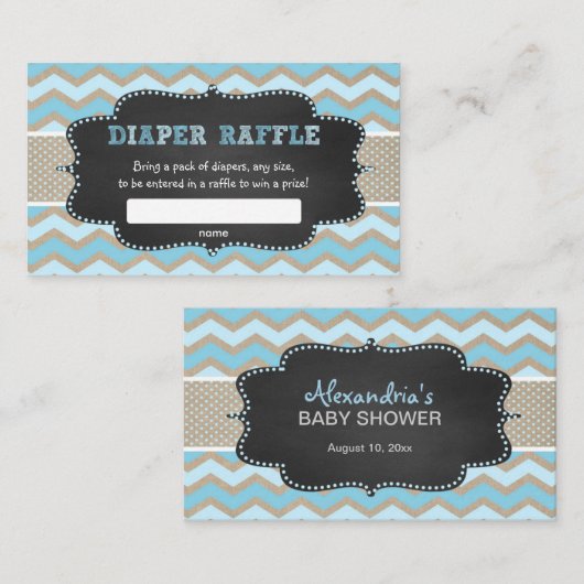 Rustiek Blauw Baby shower Luier Raffle ticket Informatiekaartje (Voorkant / Achterkant)