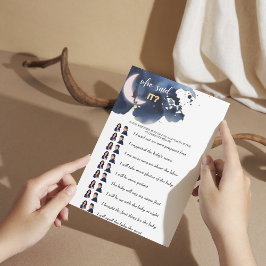 Rustiek blauw Baby shower Wie zei het? Mam of pap?