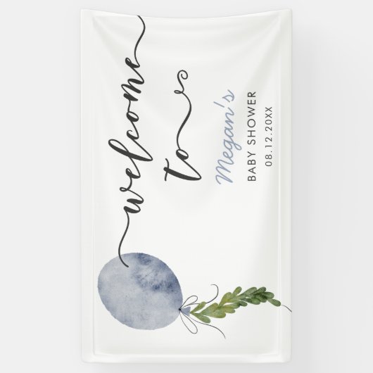 Rustiek Blauw Ballon Baby shower Welkom Spandoek (Verticaal)