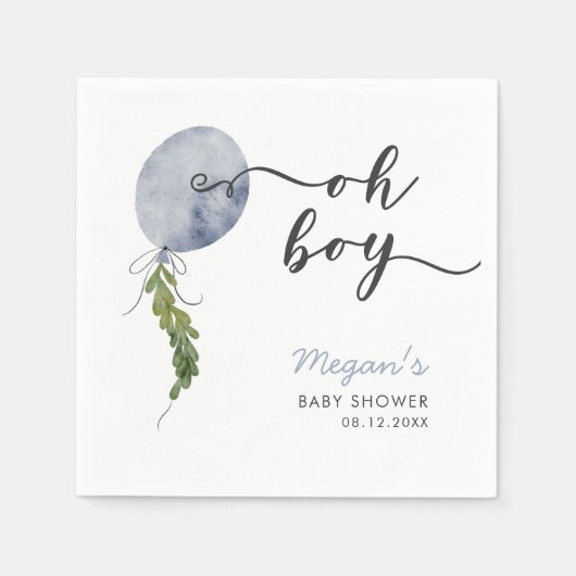 Rustiek Blauw Balloon Boy Baby shower Servet (Voorkant)