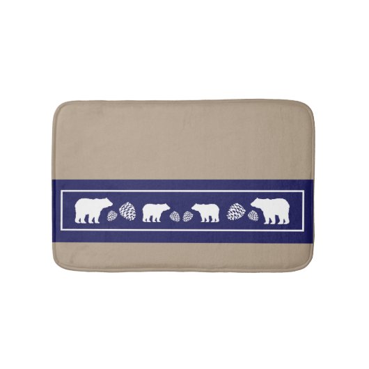 Rustiek blauw beer pinecone memory foam badmat (Voorkant)