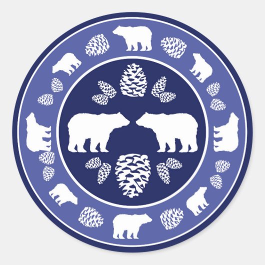 Rustiek blauw beer pinecone ronde stickers (Voorkant)