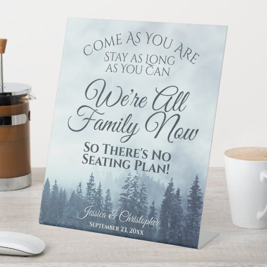 Rustiek Blauw Bergbos Open Zitting Bruiloft Reclamebord Met Voetstuk (Insitu)