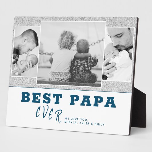 Rustiek Blauw Best Papa Father`s Day 3 Fotocollage Fotoplaat (Zijkant)