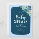 Rustiek Blauw Bloemen Baby shower Invitation Kaart (Voorkant)