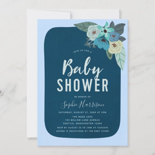 Rustiek Blauw Bloemen Baby shower Invitation Kaart (Voorkant)