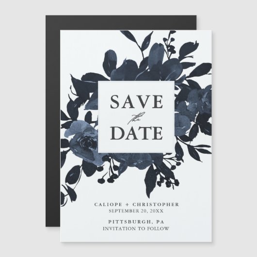 Rustiek Blauw Bloemen Boeket Save the Date Magnetische Uitnodiging (Voorkant / Achterkant)