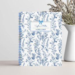 Rustiek Blauw Bloemen Gepersonaliseerde Naam Notitieboek