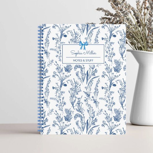 Rustiek Blauw Bloemen Gepersonaliseerde Naam Notitieboek