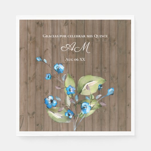 Rustiek Blauw Bloemen Gracias Por Celebrar mis Qui Servet (Voorkant)