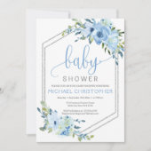 Rustiek Blauw Bloemen Jongen Baby shower Uitnodigi Kaart (Voorkant)