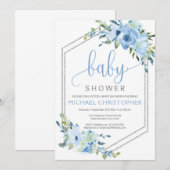 Rustiek Blauw Bloemen Jongen Baby shower Uitnodigi Kaart (Voorkant / Achterkant)