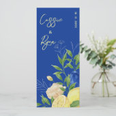 Rustiek Blauw Bloemen Lemon Zomer Huwelijksprogram Kaart (Staand voorkant)