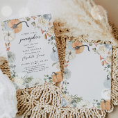 Rustiek Blauw Bloemen Pompoen Jongen Baby shower Kaart