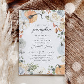 Rustiek Blauw Bloemen Pompoen Jongen Baby shower Kaart