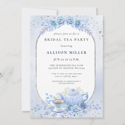 Rustiek Blauw Bloemen Tea Party Vrijgezellenfeest Kaart (Voorkant)