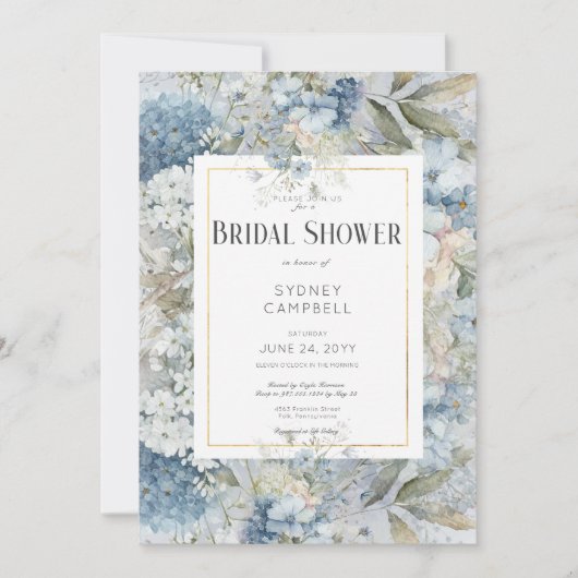 Rustiek Blauw Bloemen Waterverf Vrijgezellenfeest Kaart (Voorkant)