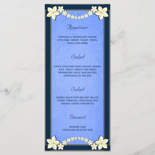 Rustiek Blauw Bloemenbruiloft Diner Menu Kaarten (Achterkant)