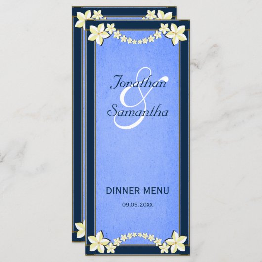 Rustiek Blauw Bloemenbruiloft Diner Menu Kaarten (Voorkant / Achterkant)