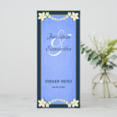 Rustiek Blauw Bloemenbruiloft Diner Menu Kaarten (Staand voorkant)