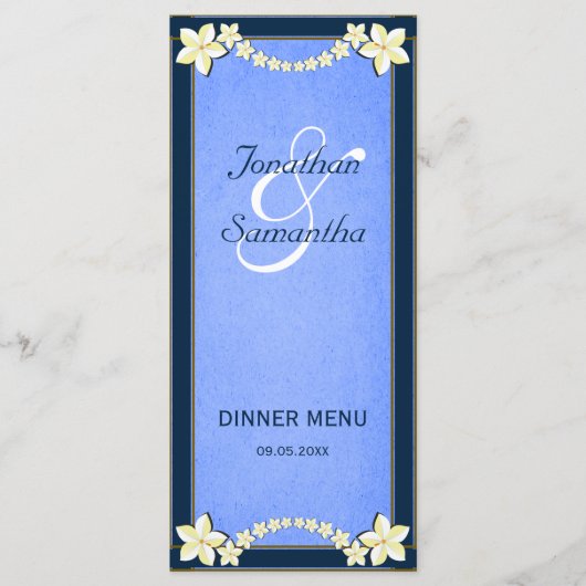 Rustiek Blauw Bloemenbruiloft Diner Menu Kaarten (Voorkant)