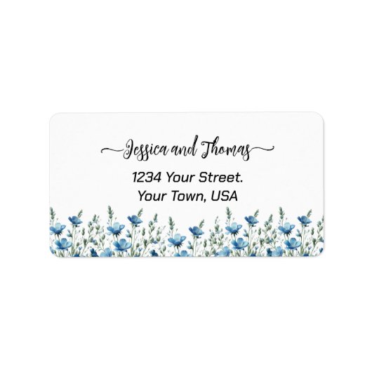 Rustiek Blauw Boho Wildflowers Trouwadres Etiket (Voorkant)