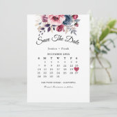 Rustiek blauw bordeaux & paarse bloemenbruiloft save the date (Staand voorkant)