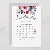 Rustiek blauw bordeaux & paarse bloemenbruiloft save the date (Voorkant / Achterkant)