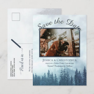 Rustiek Blauw Bos Bruiloft Save the Date Foto Aankondigingskaart