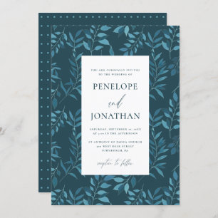 Rustiek Blauw Botanisch met Stippen bruiloft Kaart