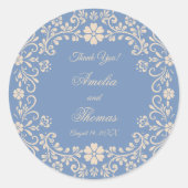 Rustiek Blauw bruiloft Dank u Ronde Sticker (Voorkant)