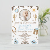 Rustiek Blauw Bruin Jongens Eerste Rodeo 1e Verjaa Kaart (Staand voorkant)