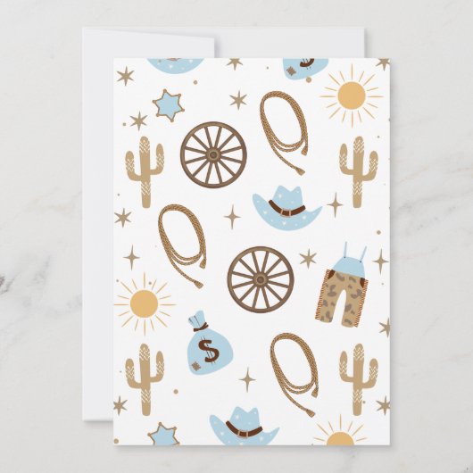 Rustiek Blauw Bruin Jongens Eerste Rodeo 1e Verjaa Kaart (Achterkant)