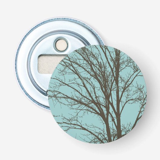 Rustiek Blauw Bruine Boom Branches Button Flesopener (Voorkant)
