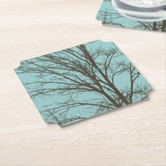 Rustiek Blauw Bruine Boom Branches Kartonnen Onderzetters (Gekanteld)