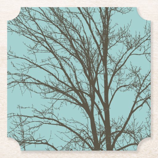 Rustiek Blauw Bruine Boom Branches Kartonnen Onderzetters (Voorkant)