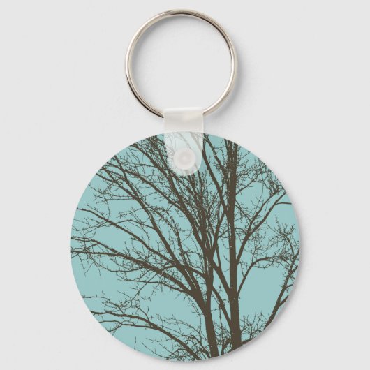 Rustiek Blauw Bruine Boom Branches Sleutelhanger (Voorkant)