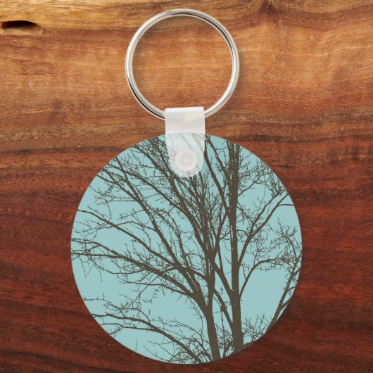 Rustiek Blauw Bruine Boom Branches Sleutelhanger (Voorkant)