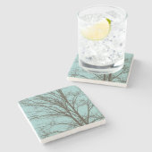 Rustiek Blauw Bruine Boom Branches Stenen Onderzetter (Zijkant)