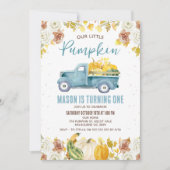 Rustiek Blauw Bruine Herfst Pompoen Truck 1e Verja Kaart (Voorkant)