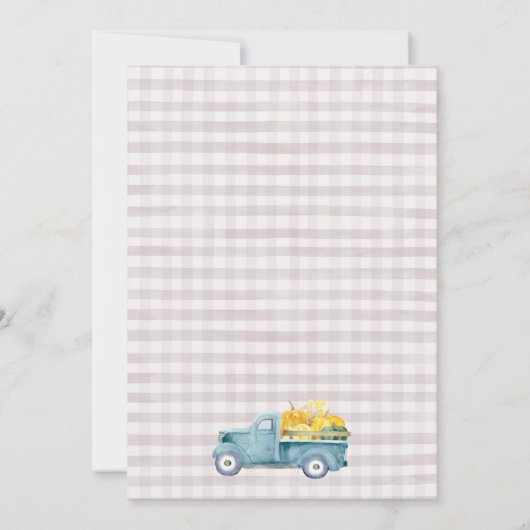 Rustiek Blauw Bruine Herfst Pompoen Truck 1e Verja Kaart (Achterkant)