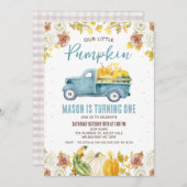 Rustiek Blauw Bruine Herfst Pompoen Truck 1e Verja Kaart (Voorkant / Achterkant)