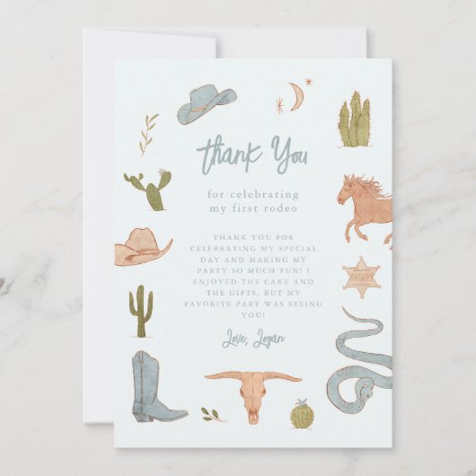 Rustiek Blauw Cowboy Verjaardagsfeest Bedankkaart (Voorkant)