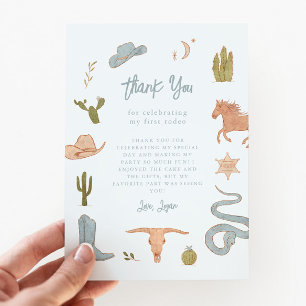 Rustiek Blauw Cowboy Verjaardagsfeest Bedankkaart