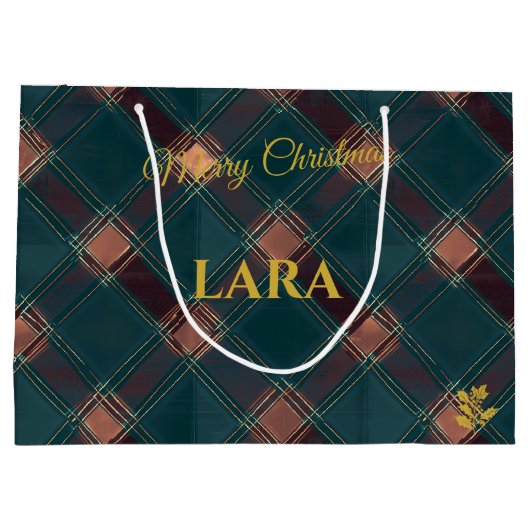 Rustiek blauw en koper geplakt Kerstmis Custom Groot Cadeauzakje (Achterkant)