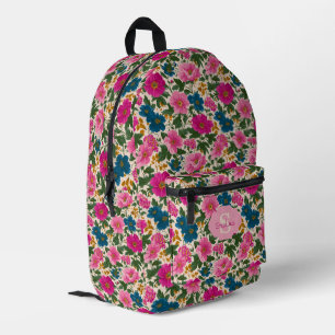 Rustiek  Blauw en Roze Bloempatroon Bedrukte Rugzak