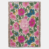 Rustiek Blauw en Roze Bloempatroon Deken (Voorkant Verticaal)